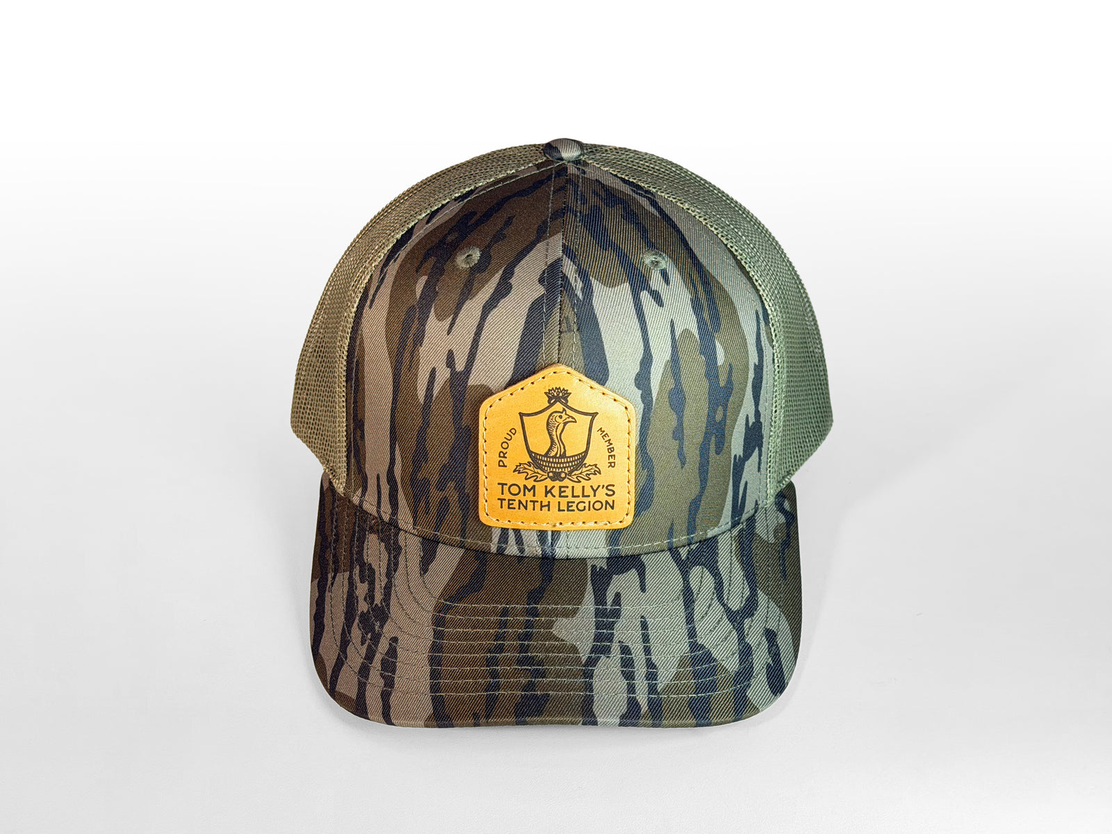 Mossy Oak Bottomland Leather Patch Trucker Hat