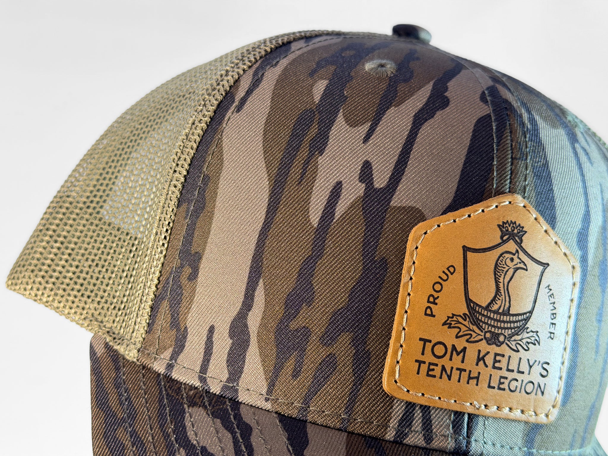 Mossy Oak Bottomland Leather Patch Trucker Hat