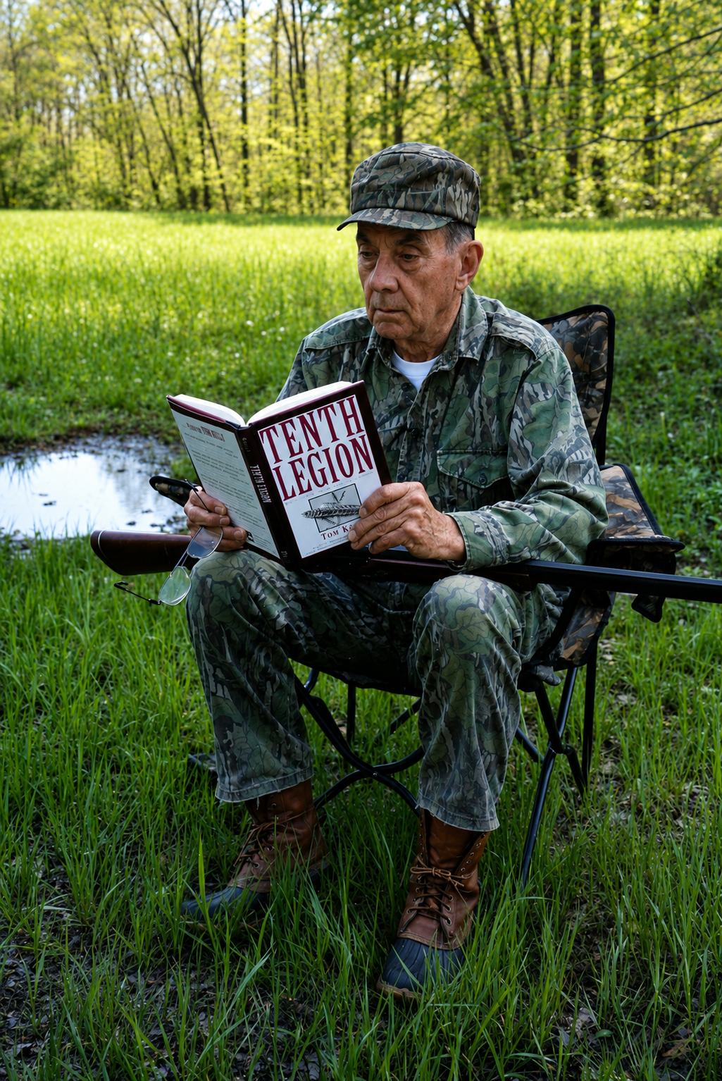 Tom Kelly Reading Tenth Legion in the Turkey Woods